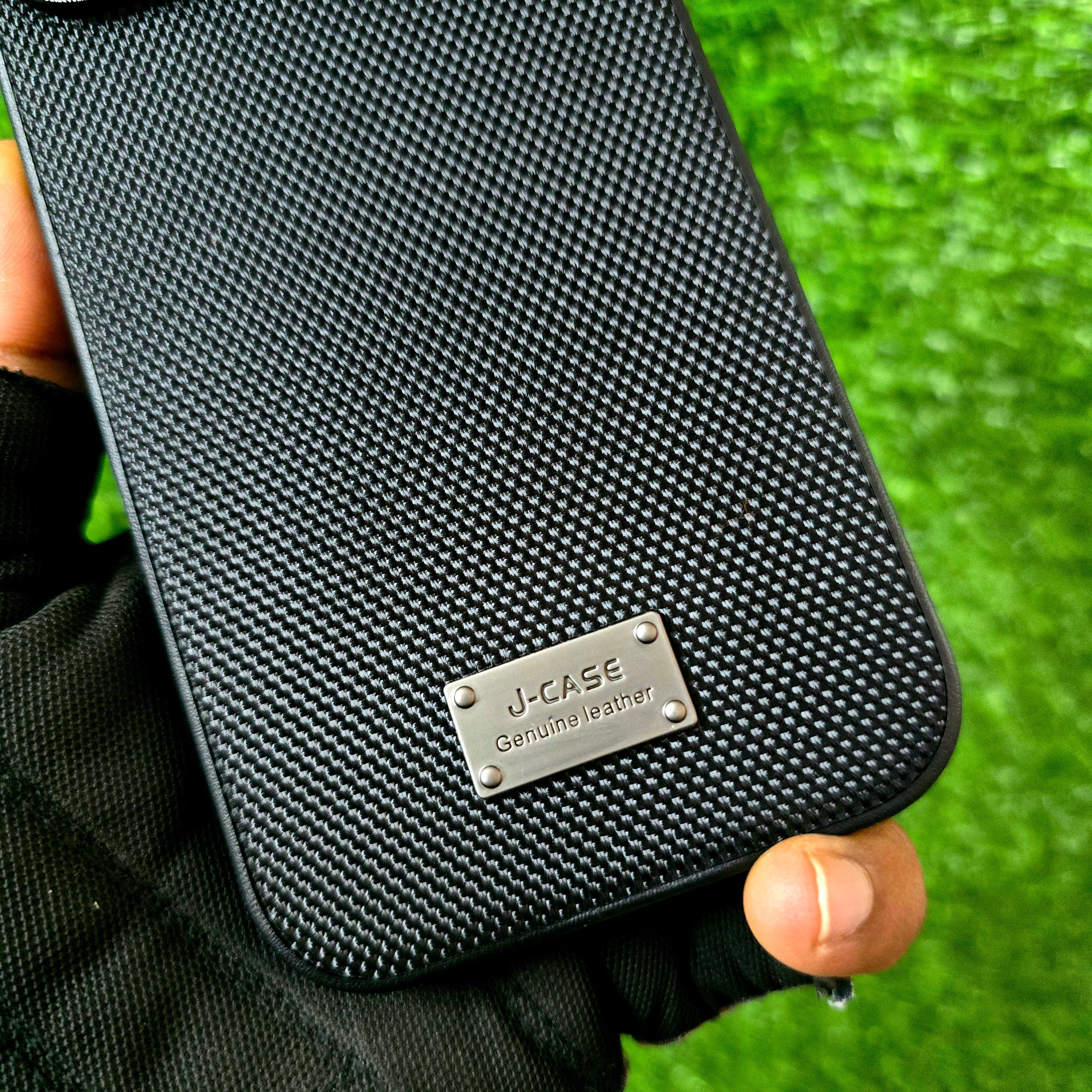 iPhone 17 Pro Leather Cover, J-Series Dotted Vegan Slim Leather Case - Black